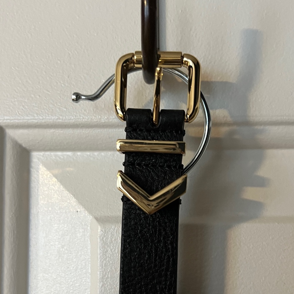 Elegant Black Leather Belt with Gold Buckle